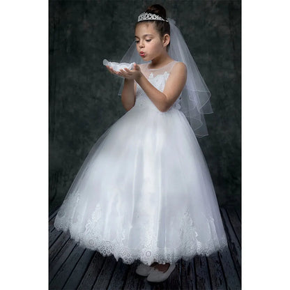 Ready Shipping Online Wholesale Hot Sell Children Special Occasion Wedding Party Sleeveless Round Neck a Line Flower Girls Dress