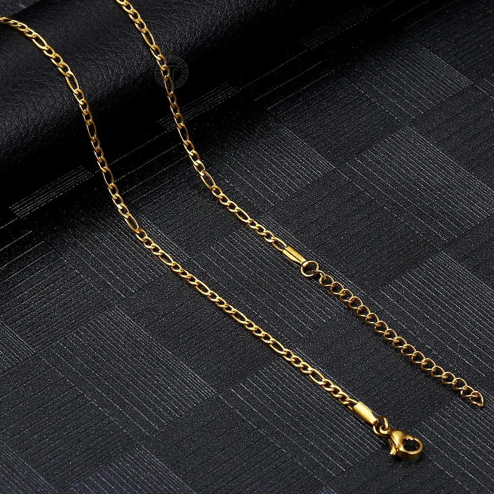 Fashion 3mm Stainless Steel Necklace Choker for Men Women Figaro Link Chain Gold Color Simple Jewelry Accessories