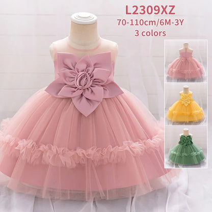 MQATZ Girls Formal Evening Dress with Floral Pattern O-Neck Kids Party Wedding Birthday Dress for Summer for Children L2309XZ