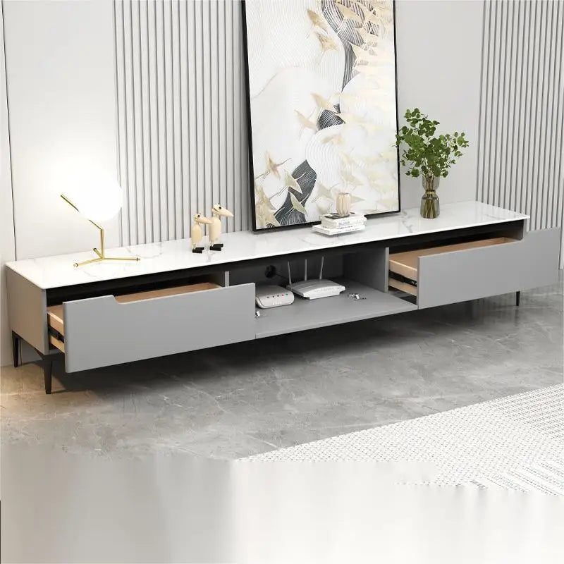 Modern Contemporary Style Wood TV Stand with Sintered Stone Top Easy to Clean for Living Room Small Apartment