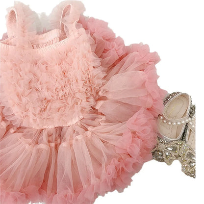 Girls Summer Casual Princess Tutu Puffy Yarn Knitting Printed Dress Polyester/Cotton Material Children 3-8 Years 1-Year Birthday