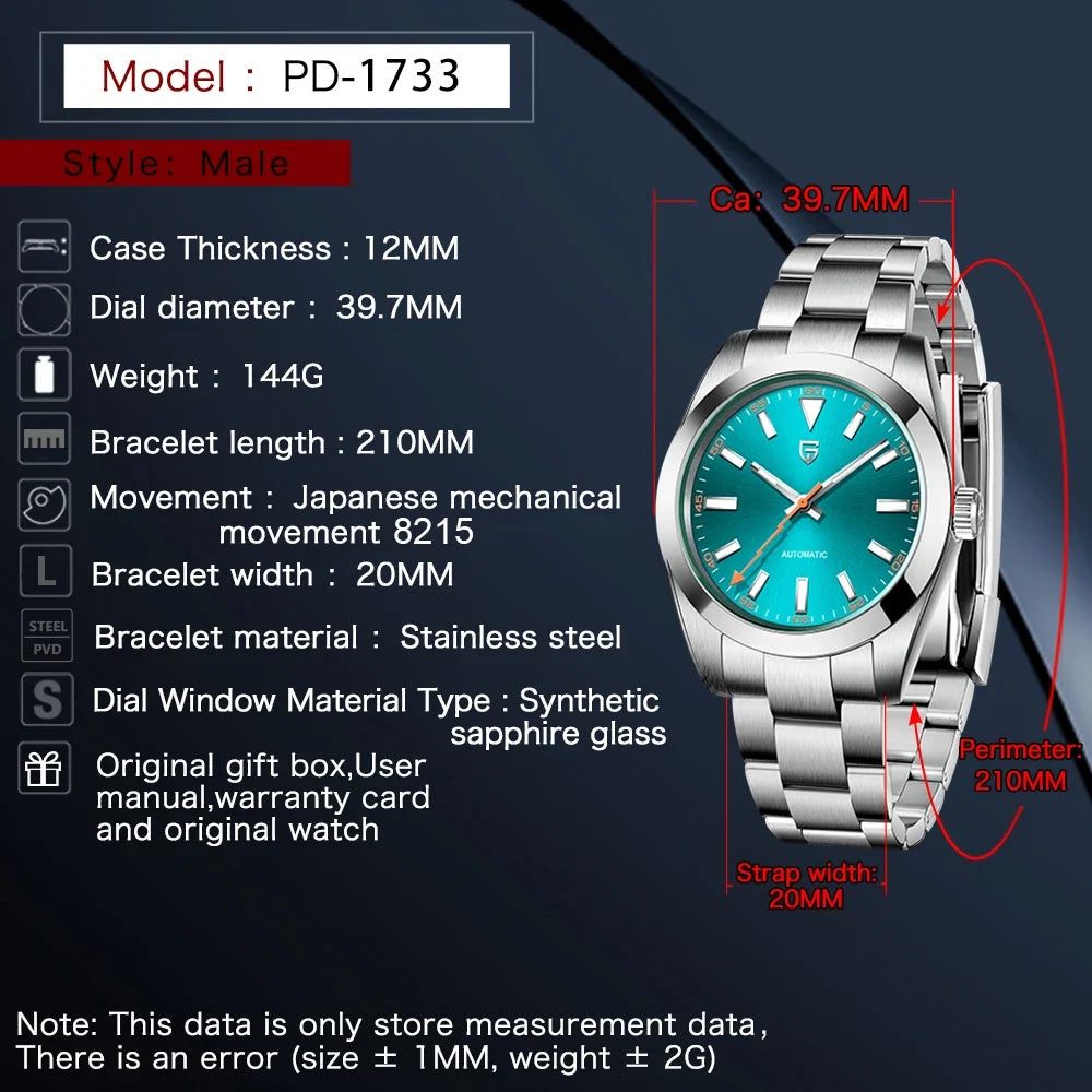 PAGANI DESIGN Men's Watches Luxury Automatic Watch for Men Green Glass Mechanical Watches AR Sapphire Glass Wristwatch Men 2026
