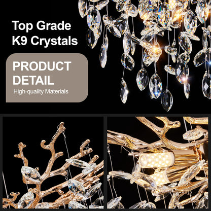 Modern Tree Branch Crystal Chandelier Luxury Gold Crystal Pendant Lighting 23.6" Contemporary 6 Light Chandeliers for LivingRoom