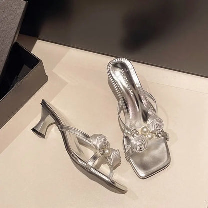 Women Open Toe High Heel Sandals 2026 Spring Korean Style Square Toe Cup Heel Elegant Versatile Office Party Footwear