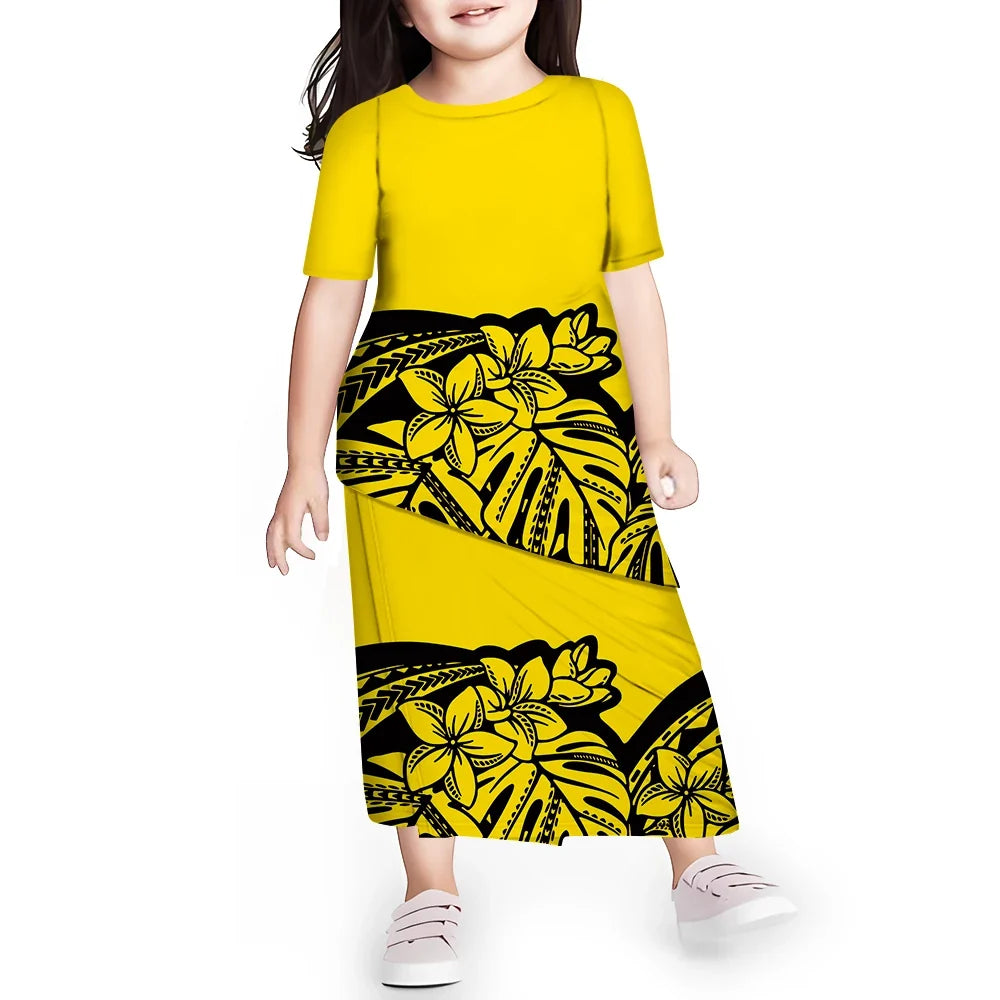 Personal Customized Baby Girls Dress Hawaii Samoa Polynesian Toddler Kids Clothing Puletasi O-neck Party Dresses for Children
