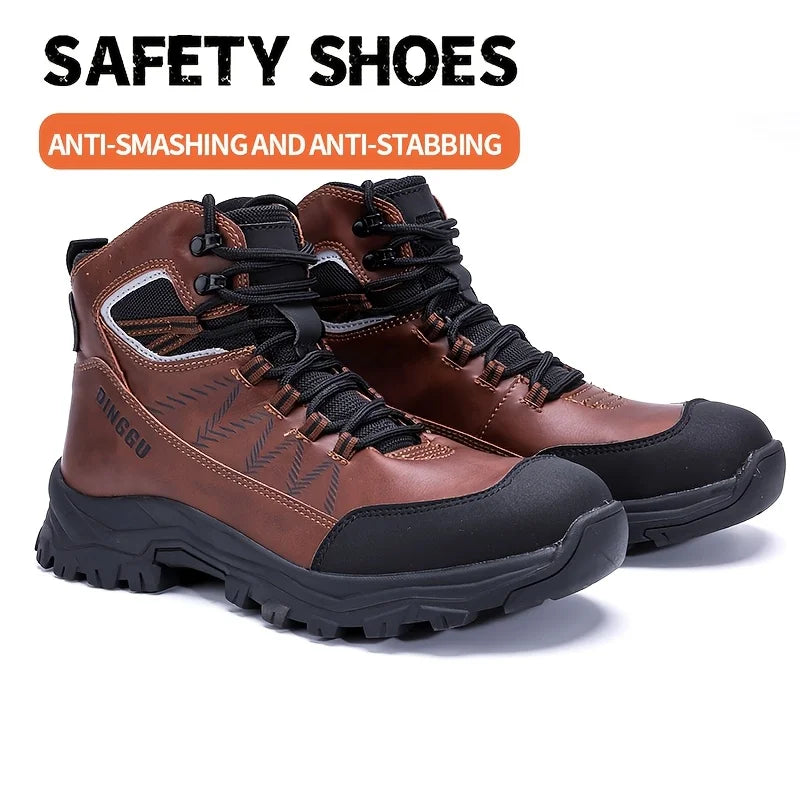 Men's Steel Toe Work Shoes, Microfiber Leather Upper EVA Sole, Breathable Lightweight Comfortable Safety Shoes for Men