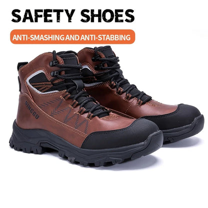 Men's Steel Toe Work Shoes, Microfiber Leather Upper EVA Sole, Breathable Lightweight Comfortable Safety Shoes for Men