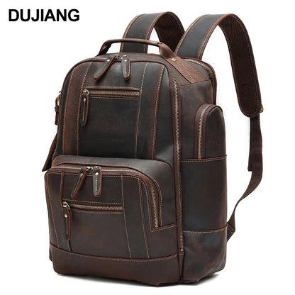 Men's Retro Luxury Fashion Style Leather Daypack for Travel and School Luxury Leather Bagpack for Men
