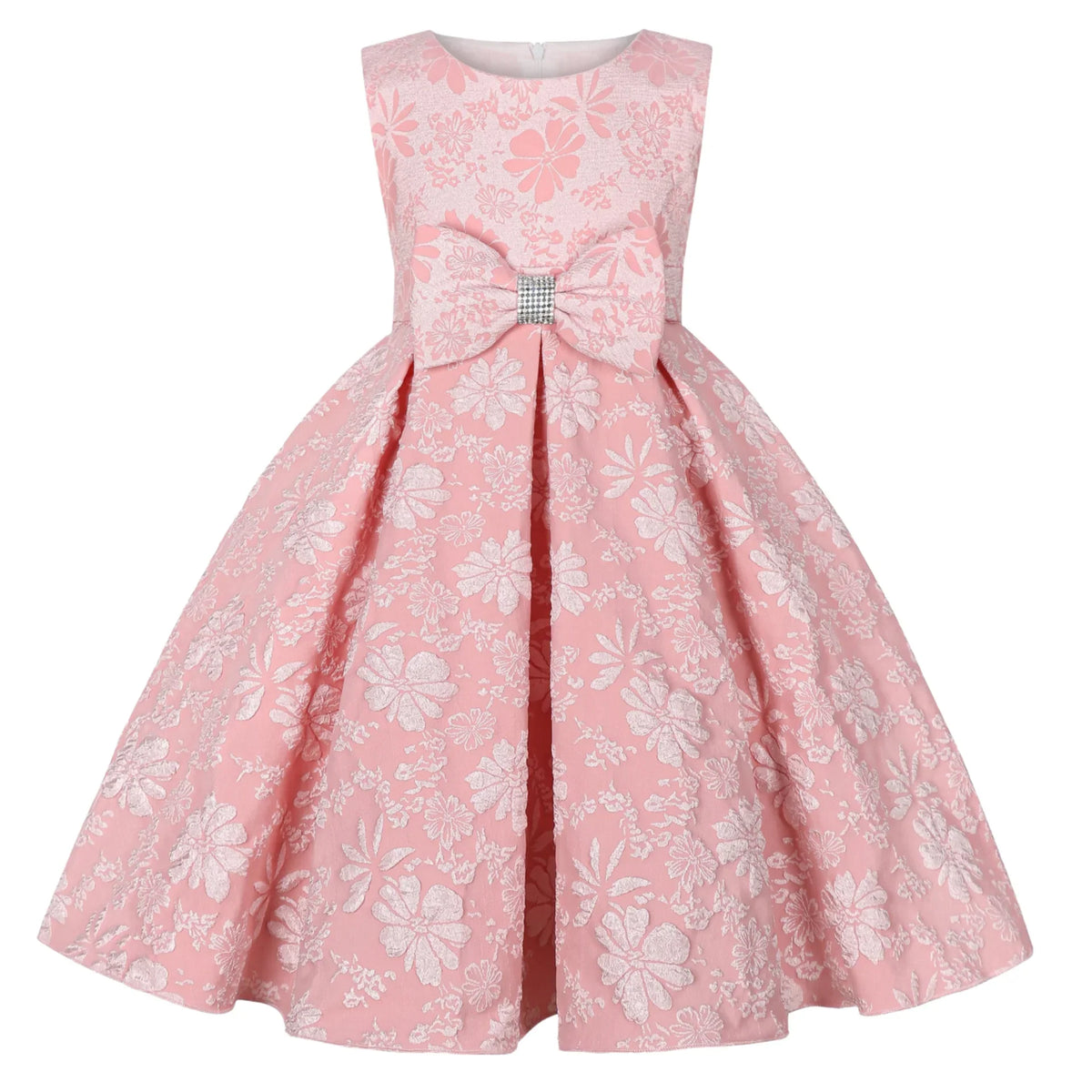 Kids 2-14 Years Birthday Party Flower-Girls Wedding Gown Children Graduation Evening O-Neck Embroidery Crystal Bow Princess