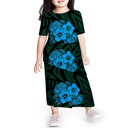 Personal Customized Baby Girls Dress Hawaii Samoa Polynesian Toddler Kids Clothing Puletasi O-neck Party Dresses for Children