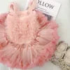 Girls Summer Casual Princess Tutu Puffy Yarn Knitting Printed Dress Polyester/Cotton Material Children 3-8 Years 1-Year Birthday
