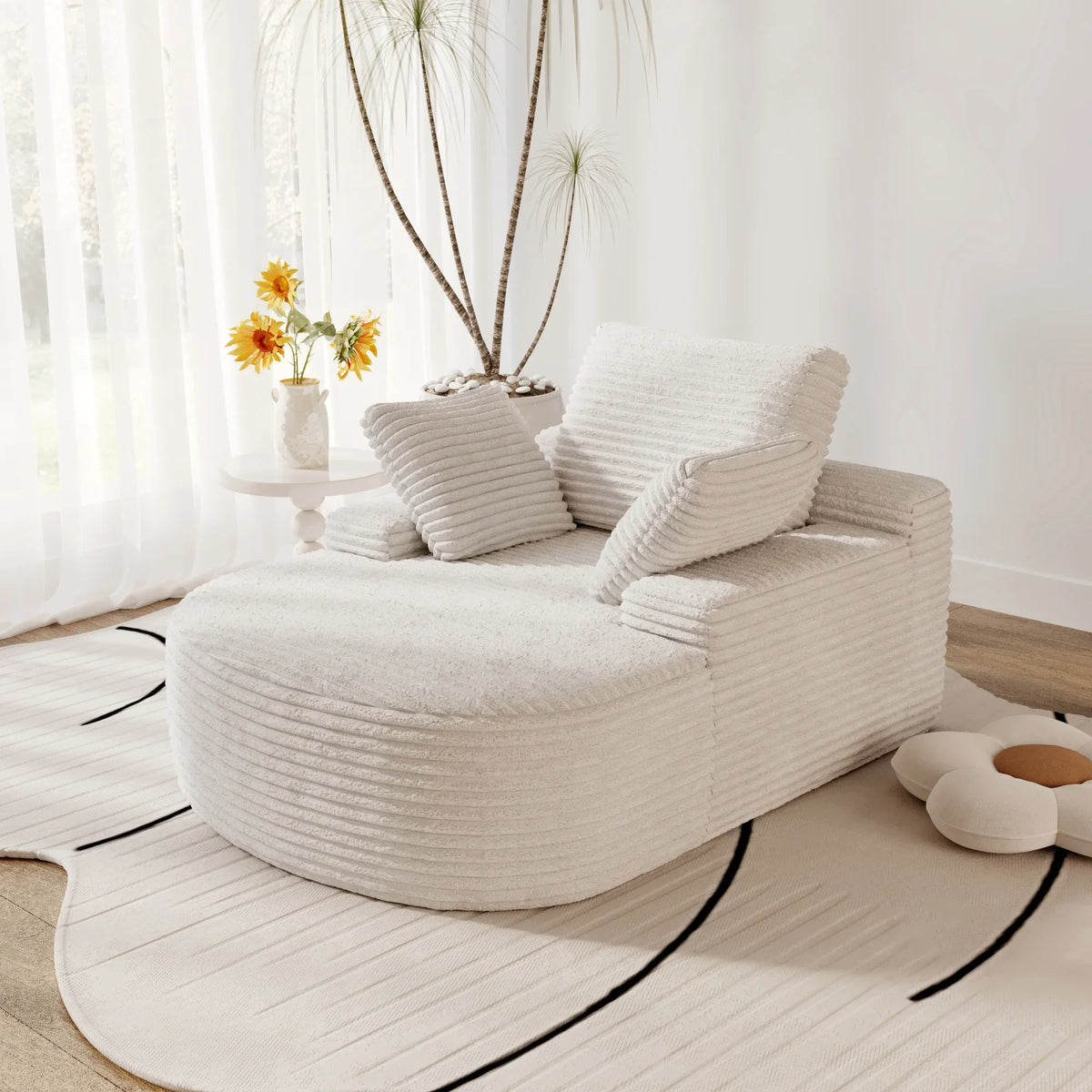 Atunus Vacuum Compressed Shipping Single Sofa Corduroy Fabric Cover White Lazy Sofa Furniture for Bedroom Livingroom in Stock