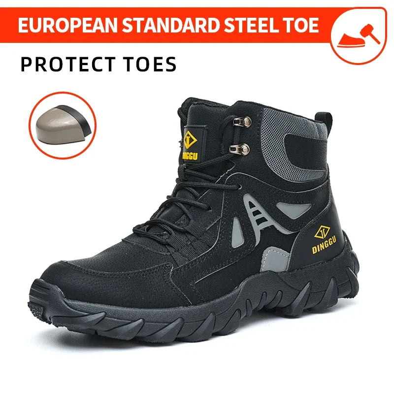 Men's Safety Shoes Steel Toe, Microfiber Upper Rubber Sole, Breathable Comfortable Wear-resistant Work Shoes for Men