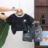 2026 LY New Summer Korean Style Cartoon Woven Loose Casual Short Sleeve 100% Cotton T-Shirt Gold-embossed Logo Young Children