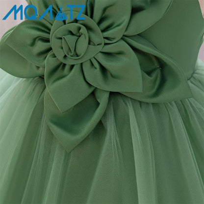 MQATZ Girls Formal Evening Dress with Floral Pattern O-Neck Kids Party Wedding Birthday Dress for Summer for Children L2309XZ