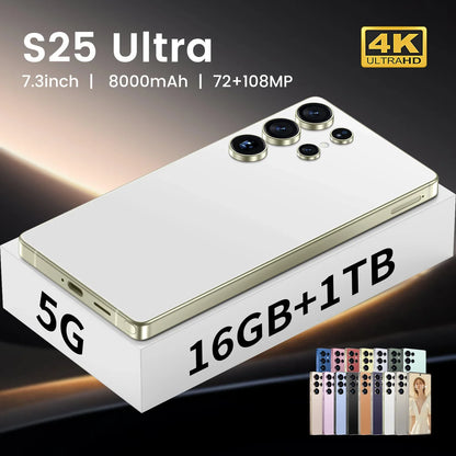 Unlocked 7.3-Inch S25 Ultra 16GB+1TB Android 14 Smartphone Original 5G Cellphone with Quad Core CPU and HD Screen Resolution