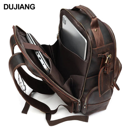 Men's Retro Luxury Fashion Style Leather Daypack for Travel and School Luxury Leather Bagpack for Men