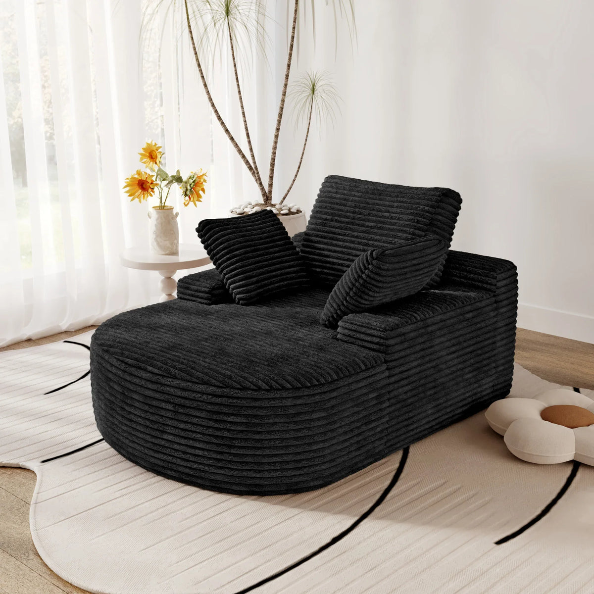 Atunus Vacuum Compressed Shipping Single Sofa Corduroy Fabric Cover White Lazy Sofa Furniture for Bedroom Livingroom in Stock