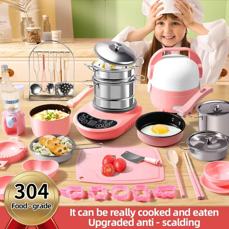 Children Cook Role Play Play House Toy Mini Real Potable Kitchen Appliance Kitchen Toy Set Play Toy Gifts for Children