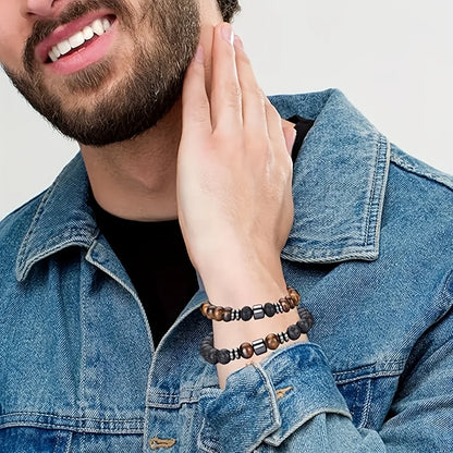 4pcs/set Men'S Beaded Bracelet, Tiger Eye Howlite Hematite Spacer Elastic Bracelets,Daily Wear for Men and Women,Mother'S  Gifts