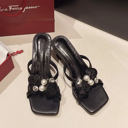 Women Open Toe High Heel Sandals 2026 Spring Korean Style Square Toe Cup Heel Elegant Versatile Office Party Footwear