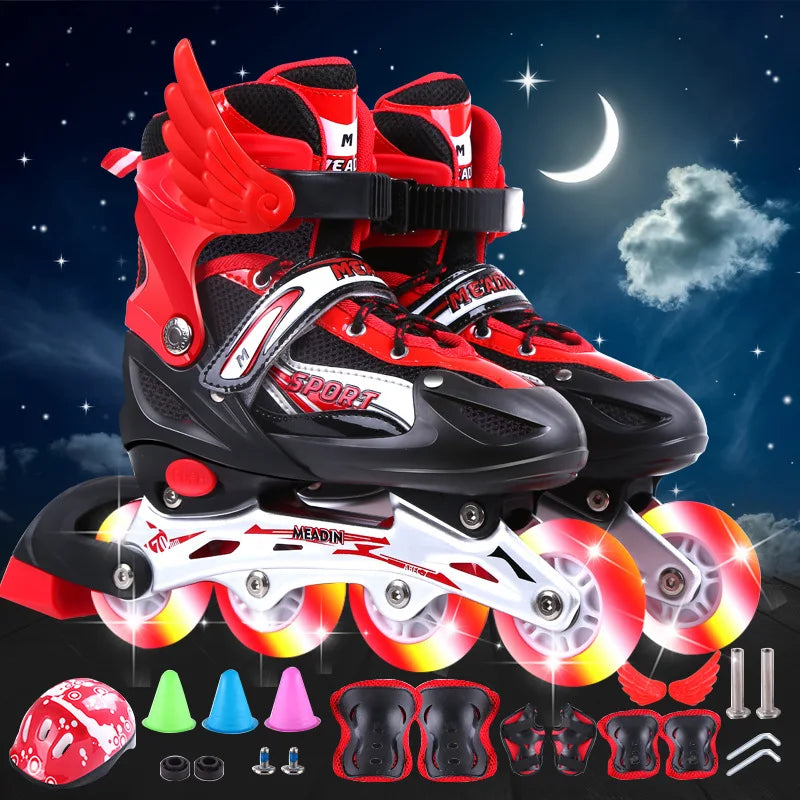 Single Row Children's Breathable High Quality Outdoor Roller Skating Shoes Cotton Upper Colorful Light Wheel Mobility Parkour