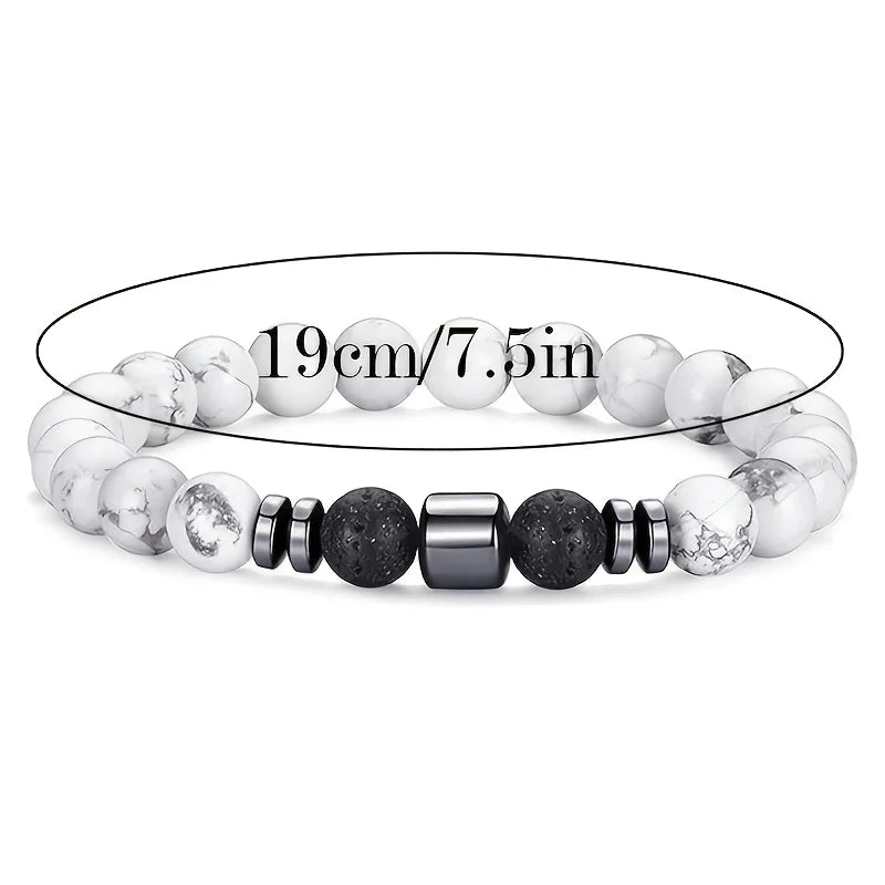 4pcs/set Men'S Beaded Bracelet, Tiger Eye Howlite Hematite Spacer Elastic Bracelets,Daily Wear for Men and Women,Mother'S  Gifts