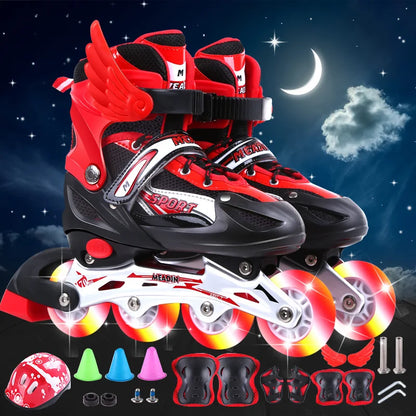 Single Row Children's Breathable High Quality Outdoor Roller Skating Shoes Cotton Upper Colorful Light Wheel Mobility Parkour