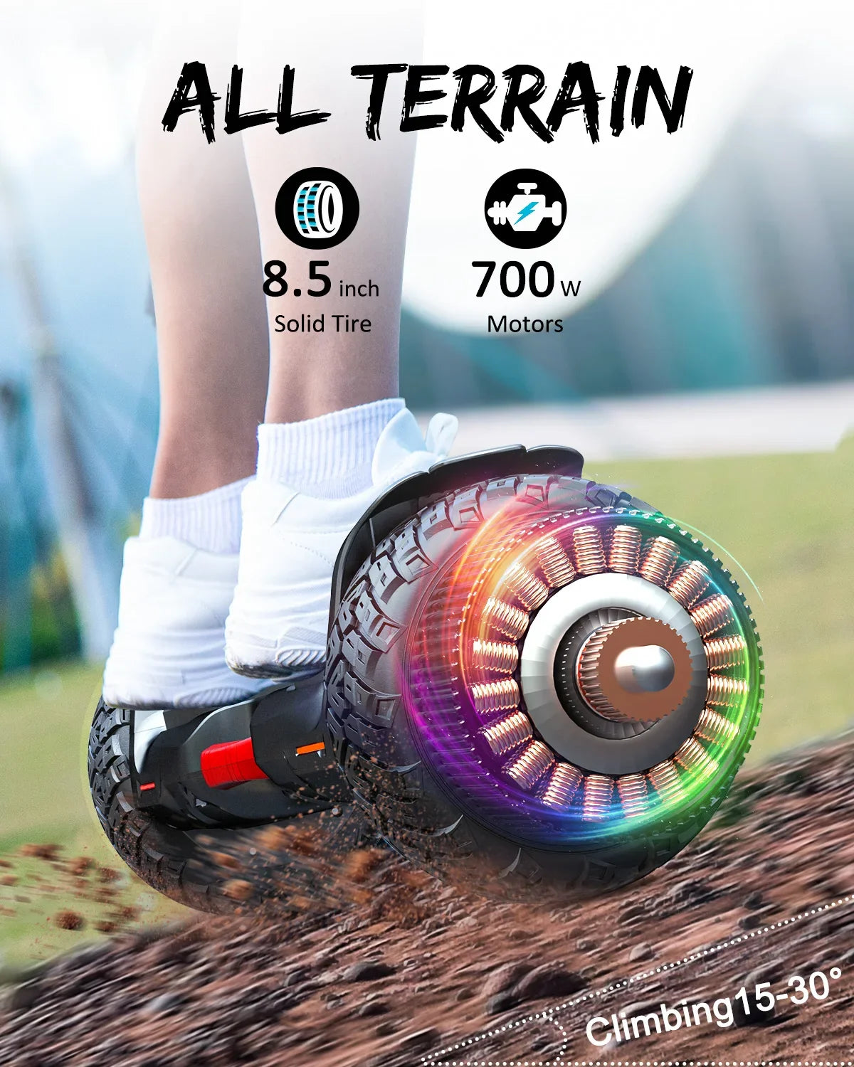 GYROOR Hoverboard 8.5 Inch All Terrain Off Road Hoverboard With Music Speakers and LED Lights Self Balance Hoverboard Scooters