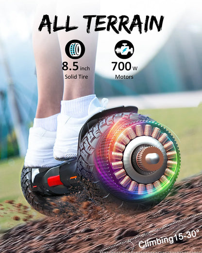 GYROOR Hoverboard 8.5 Inch All Terrain Off Road Hoverboard With Music Speakers and LED Lights Self Balance Hoverboard Scooters
