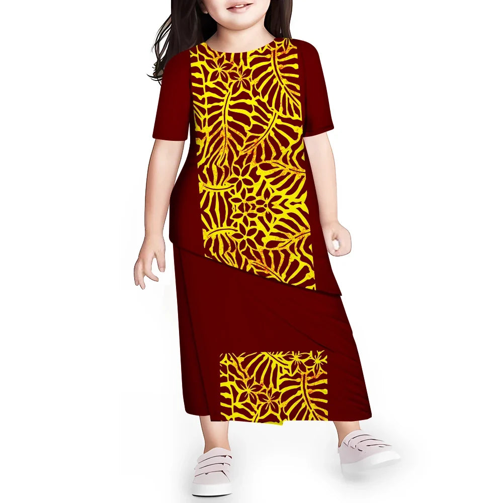 Personal Customized Baby Girls Dress Hawaii Samoa Polynesian Toddler Kids Clothing Puletasi O-neck Party Dresses for Children