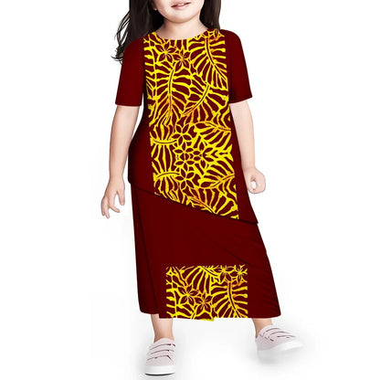 Personal Customized Baby Girls Dress Hawaii Samoa Polynesian Toddler Kids Clothing Puletasi O-neck Party Dresses for Children