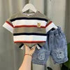 Boys Summer  New Boutique Design Outfits CottonSet Baby Boys Short Sleeve Shirt Jeans Shorts 2pcsClothing Children 67 8Y