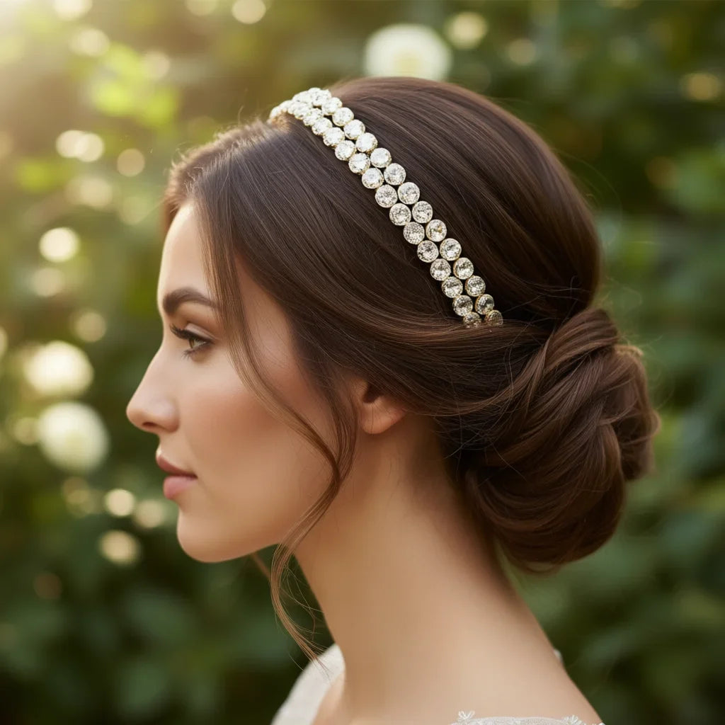 Elegant White Gold Rhinestone Headband For Women Party Hair Accessories High Quality Jewelry