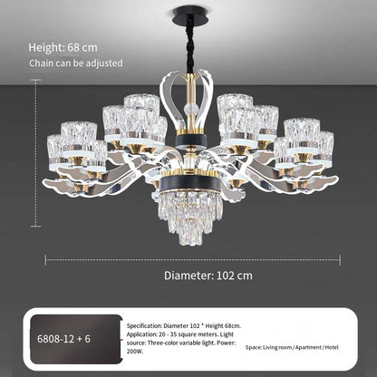 Modern Classic Luxury Villa Banquet Crystal Chandelier Pendant Lamp Chandeliers for Livingroom Dining Adjustable Height
