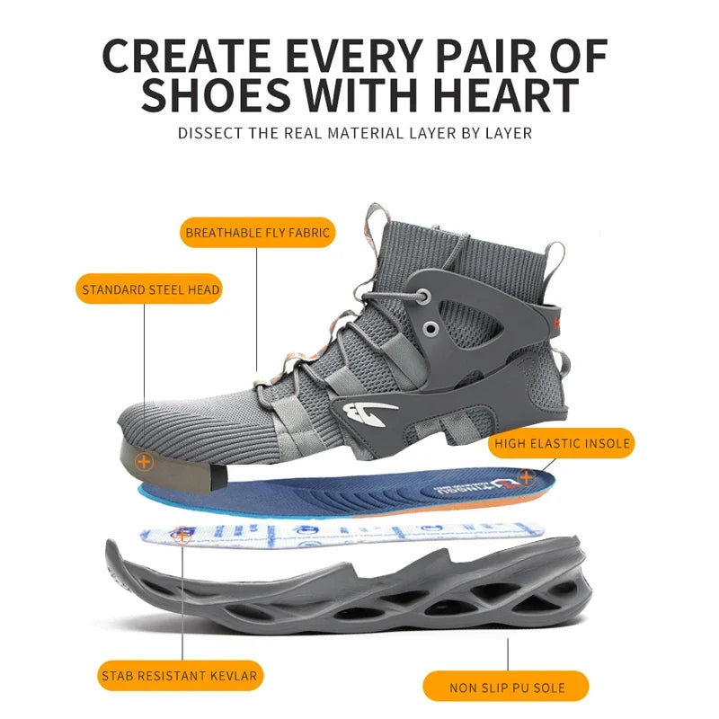 Breathable Men's Safety Work Boots Waterproof Non-slip EVA  Men Women Steel Toe Safety Shoes