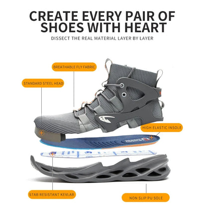 Breathable Men's Safety Work Boots Waterproof Non-slip EVA  Men Women Steel Toe Safety Shoes