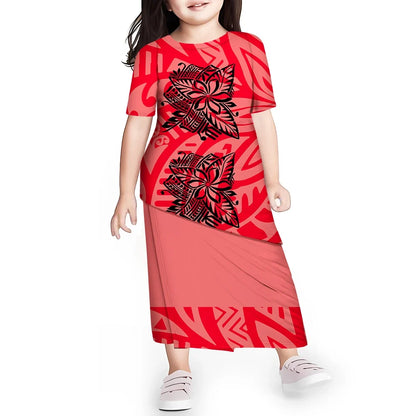 Personal Customized Baby Girls Dress Hawaii Samoa Polynesian Toddler Kids Clothing Puletasi O-neck Party Dresses for Children