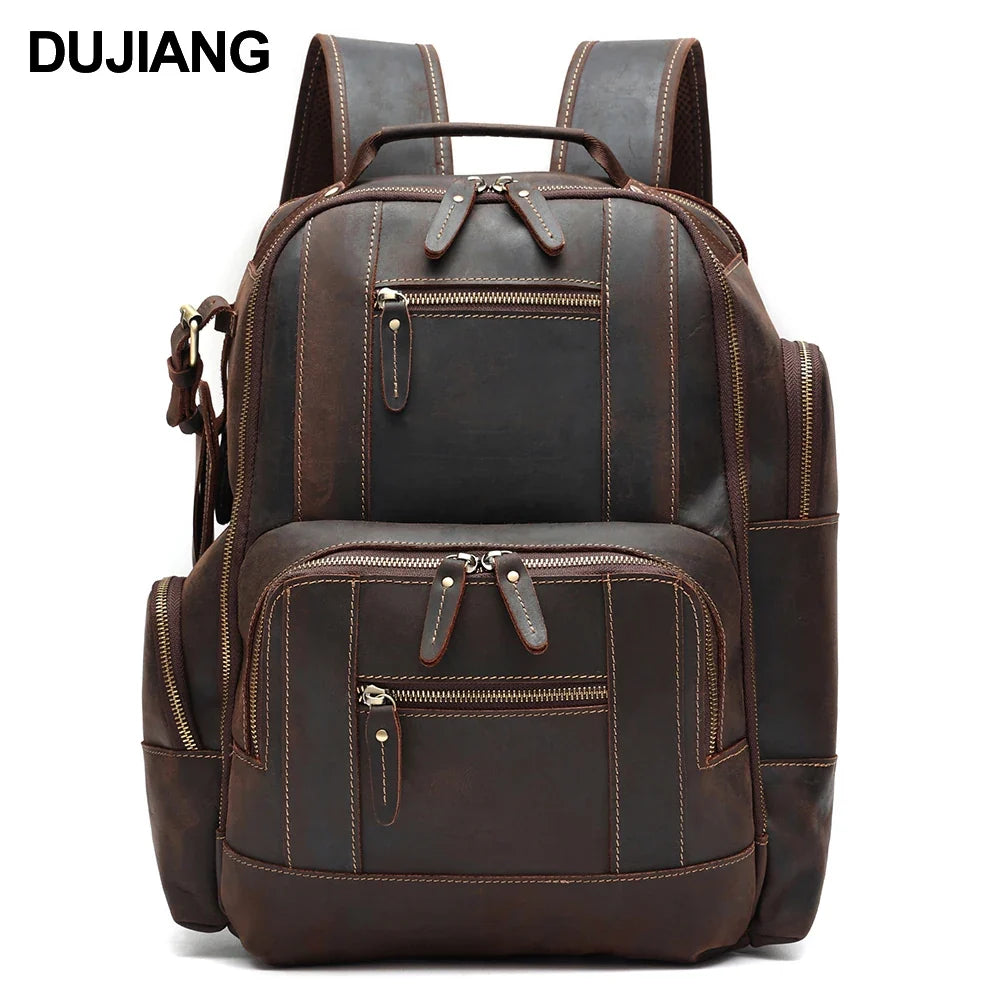 Men's Retro Luxury Fashion Style Leather Daypack for Travel and School Luxury Leather Bagpack for Men