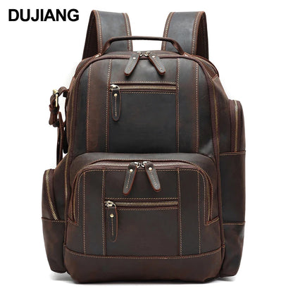Men's Retro Luxury Fashion Style Leather Daypack for Travel and School Luxury Leather Bagpack for Men