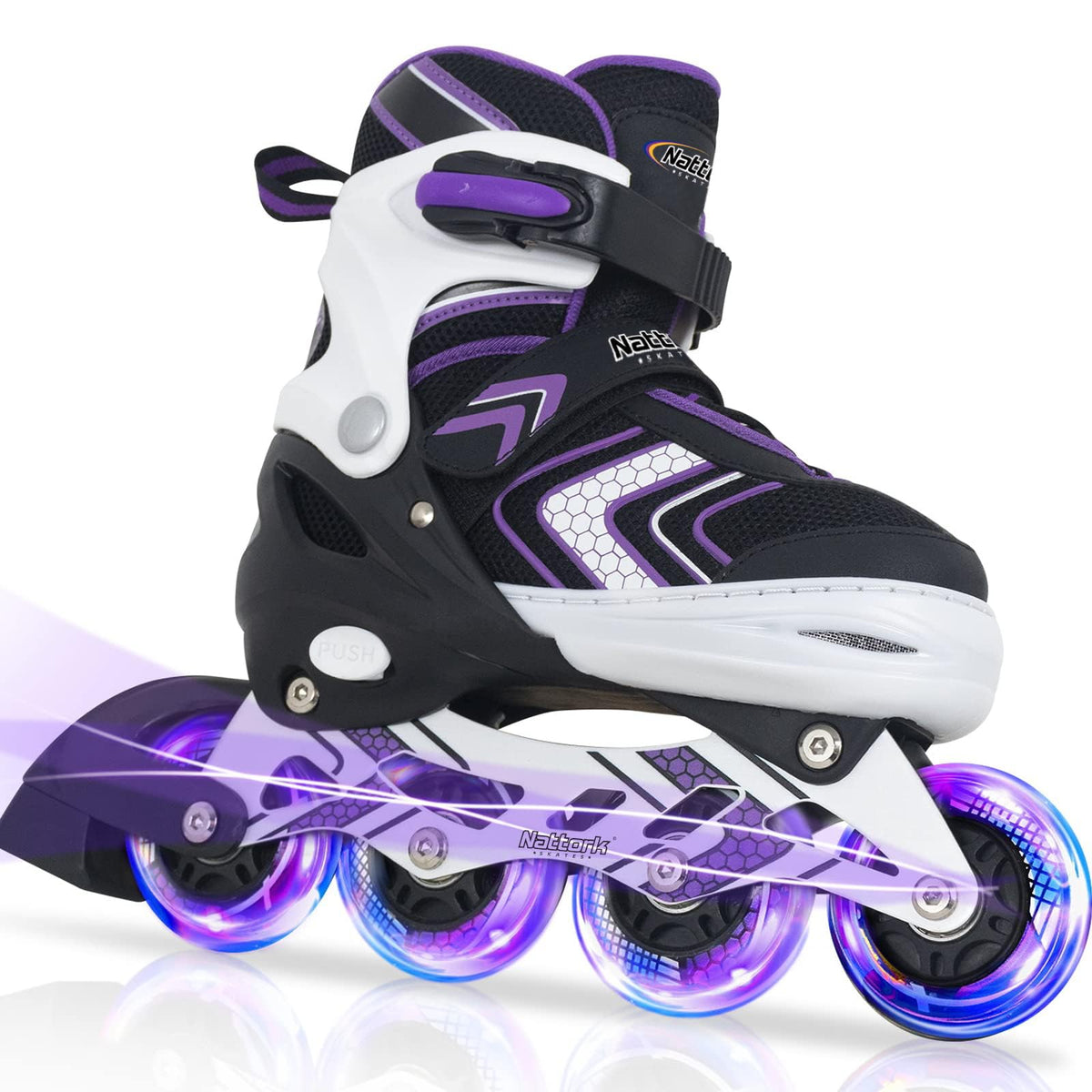 Adjustable Inline Skates Light-Up Wheels – Purple Size 8-12