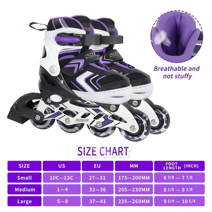 Adjustable Inline Skates Light-Up Wheels – Purple Size 8-12