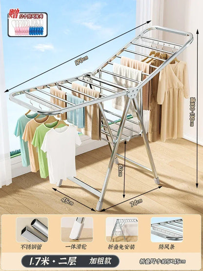 Stainless Steel Folding Drying Rack Balcony Floor Multi-functional Drying Rack Outdoor Wing Folding Clothesline