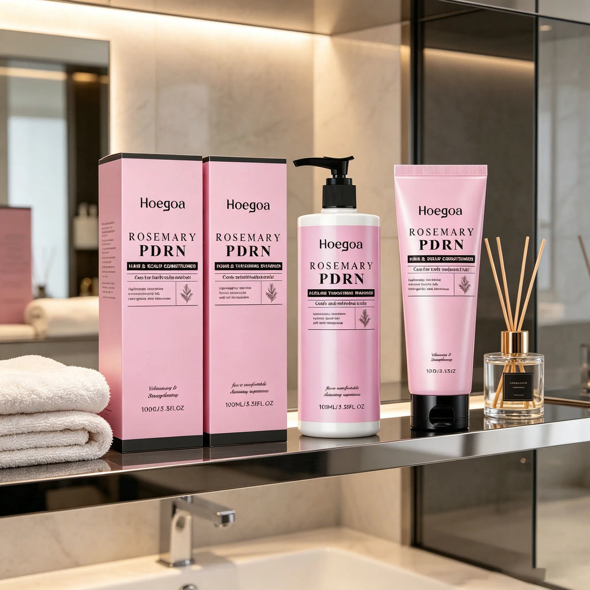 HOEGOA Rosemary Shampoo Conditioner Cleans Scalp Refreshing Oil Controlling Thickening Volumizing Hair Repairs Dry Hair Care Kit