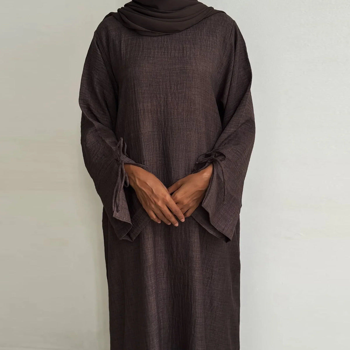 Extra-Loose-Fit Closed Abaya Dress, Drop Shoulder Slit Cuff A-Line Muslim Women Dress, Ramadan Eid Dubai Hijabi Islamic Clothing