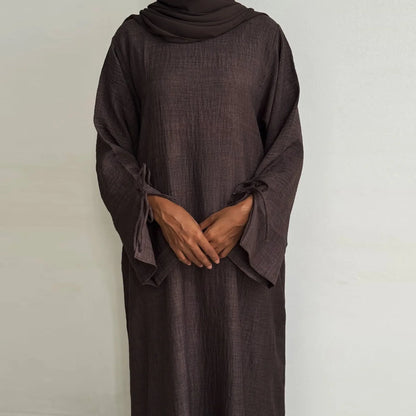 Extra-Loose-Fit Closed Abaya Dress, Drop Shoulder Slit Cuff A-Line Muslim Women Dress, Ramadan Eid Dubai Hijabi Islamic Clothing