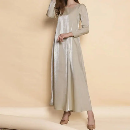 39BB Women's Islamic Devotional Clothing Full Length Dress with Long Sleeve Cardigan Muslims Metallic Dresses Evening Gown