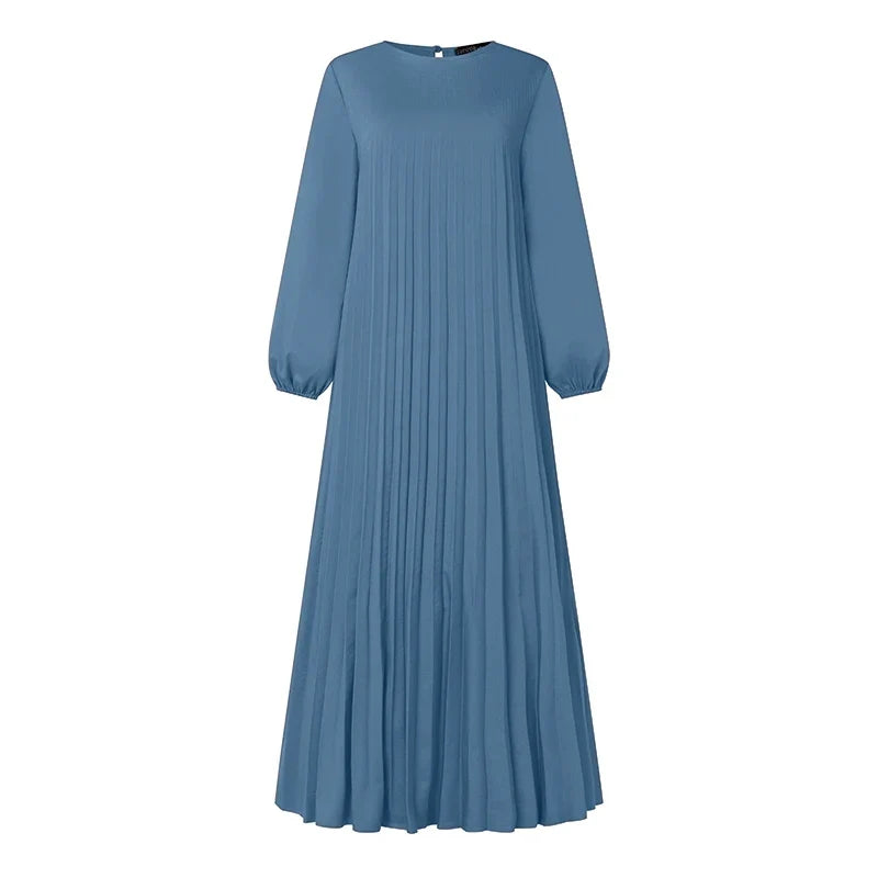 Ramadan Muslim Dress Abaya ZANZEA Casual Kaftan Women Long Sleeve Pleated Sundress Hijab Robe Femme IsIamic Clothing Eid Mubarek
