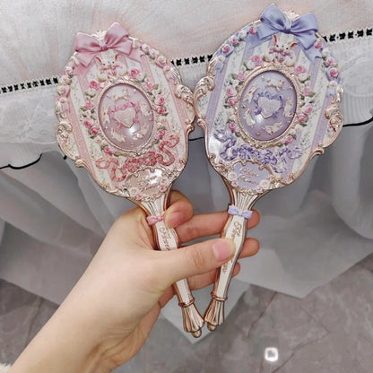 Flower Know Bunny Garden Collection Hand Mirror Portable Handheld Makeup Mirror Cute Mirror Soft Girl Style Princess Makeup Tool
