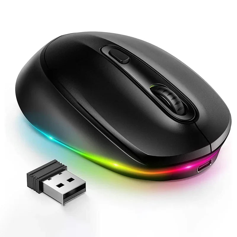 BOW Purple Wireless Mouse Rechargeable Mouse for Laptop Small Cordless Mice  Quiet Click LED Rainbow Lights for Computer